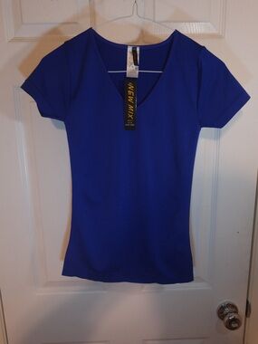 New Mix Women's V-Neck Short Sleeve Top — Cobalt Blue